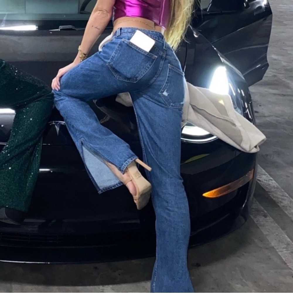 NEW Jeans Grlfrnd Hailey Low Rise Slim Boot Cut Split Leg in Melrose